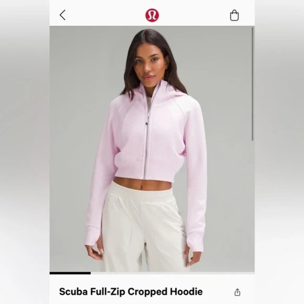 Lululemon scuba full zip cropped hoodie in meadowsweet pink